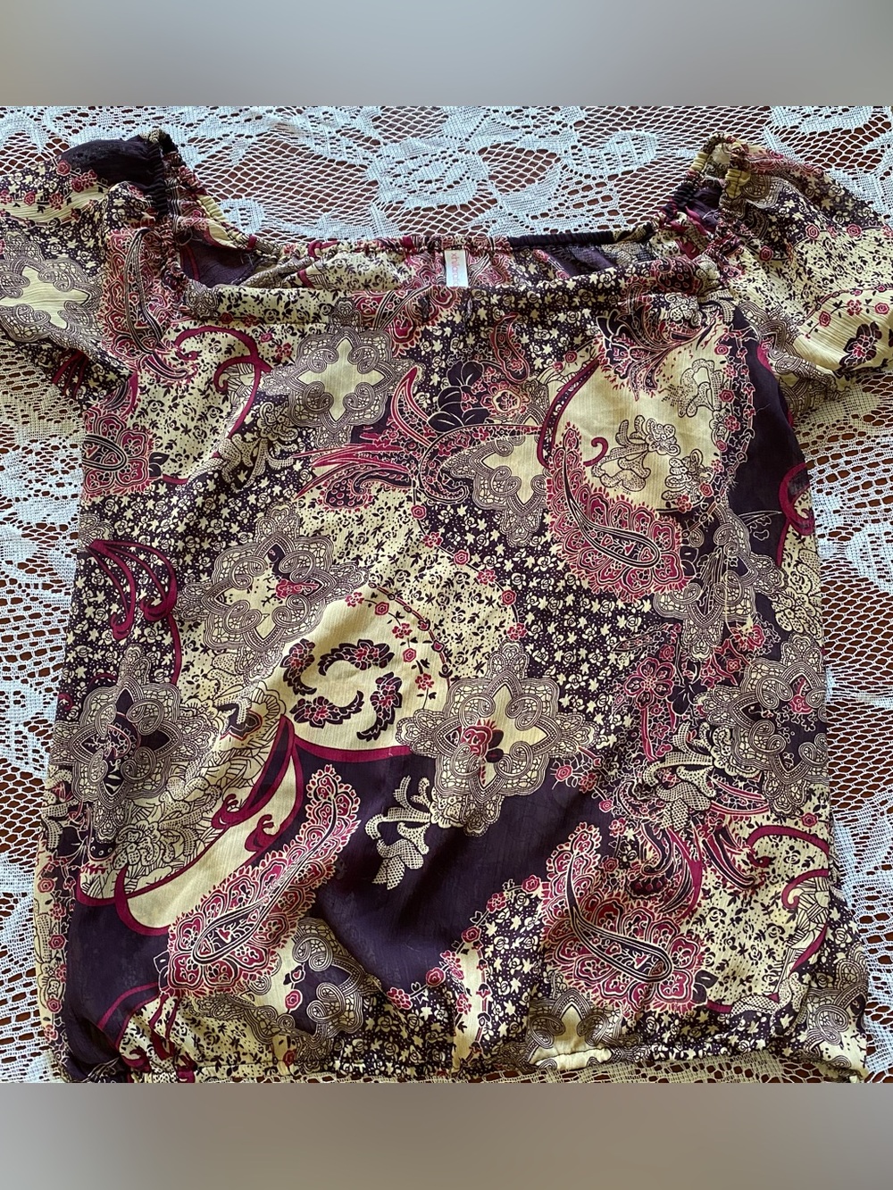 Off-Shoulder Top in Burgundy, Cream